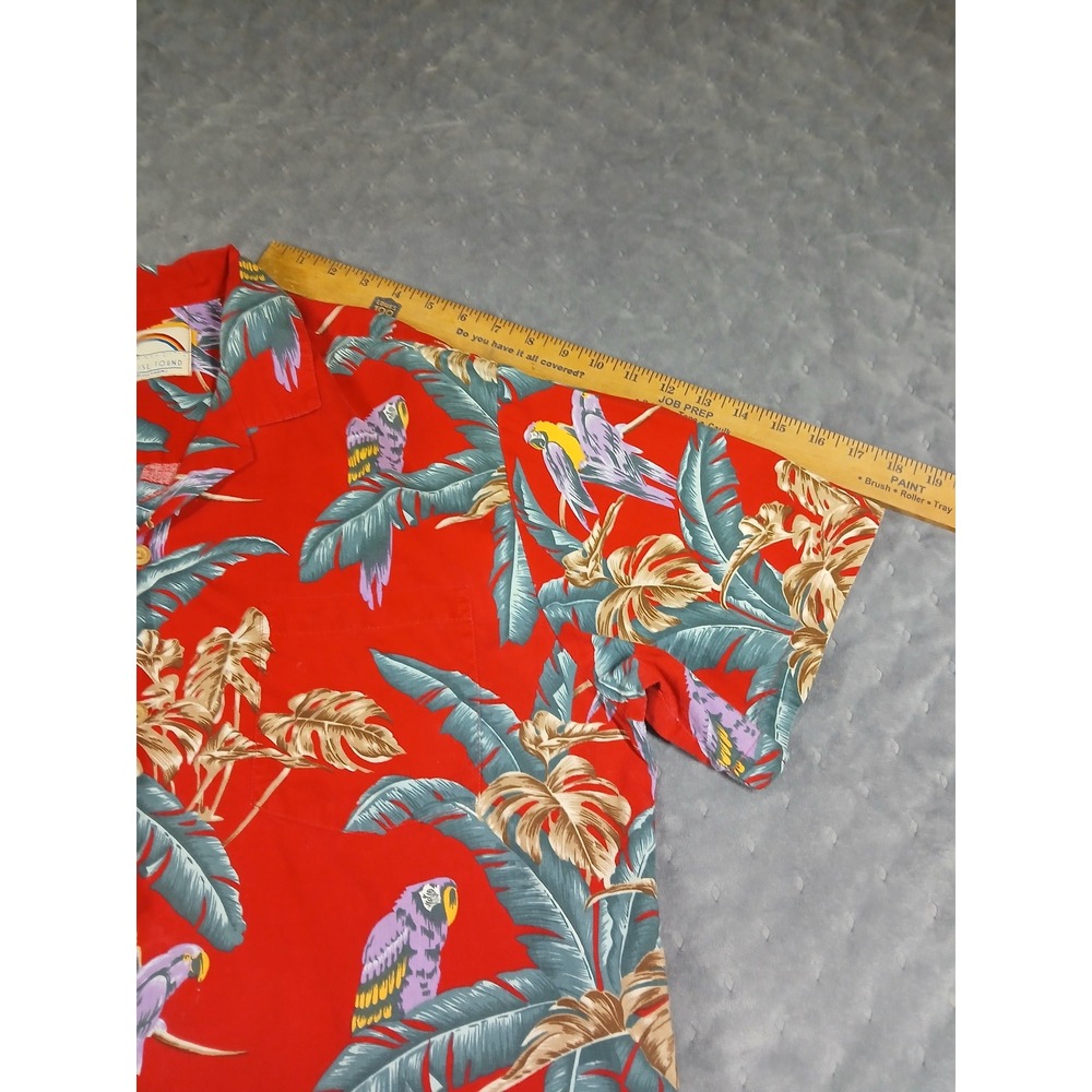 Vintage Paradise Found Hawaiian Shirt Red Parrot Tropical Palm Aloha Mens XL - Picture 4 of 6